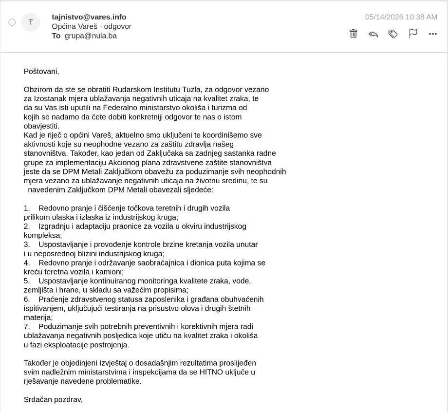 Odgovor iz Općine Vareš